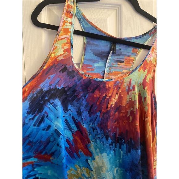 LAPIS Women's Asymettrical Colorful‎ Long Line Sleeveless Blouse Satin Artsy M - Picture 3 of 7